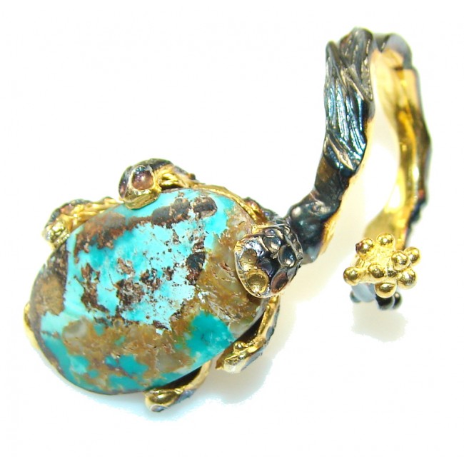 Stylish Blue Copper Turquoise, Rhodium Plated, 18ct Gold Plated Sterling Silver Ring s. 6