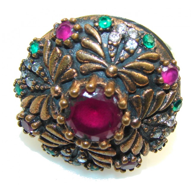 Classy Design!! Deep Red Ruby Sterling Silver ring s. 8
