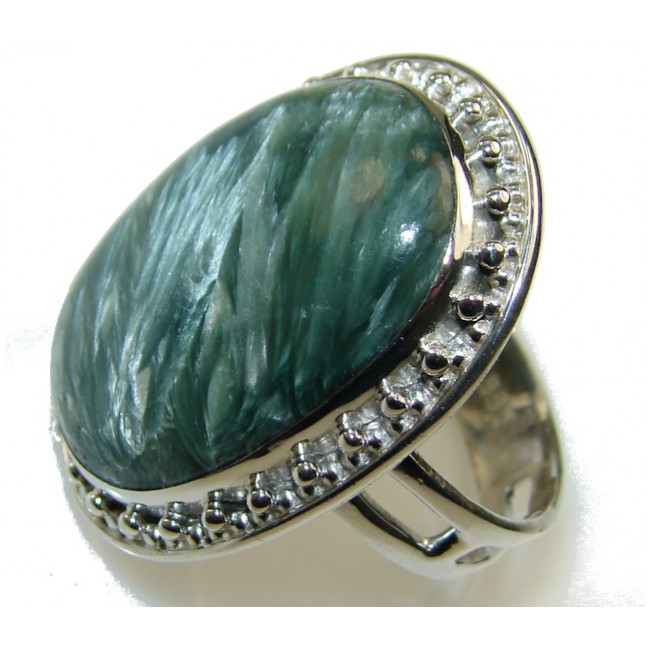 Natural Green Seraphinite Sterling Silver Ring s. 9 1/4