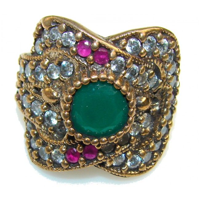Huge Turkish Design Green Emerald Sterling Silver ring s. 9 1/2
