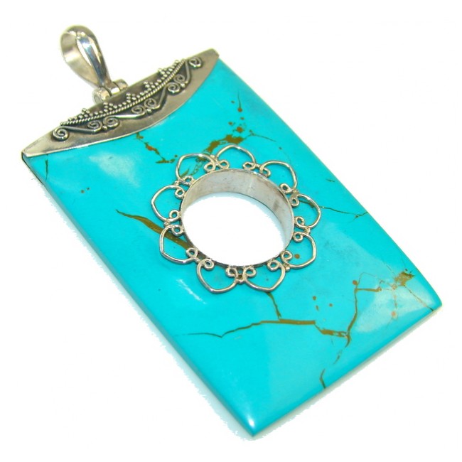 Big! Stylish Blue Turquoise Sterling Silver Pendant