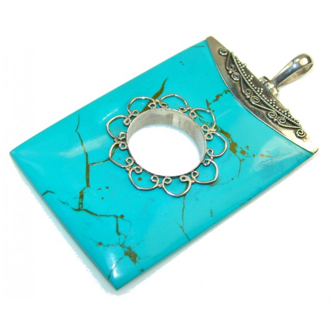 Big! Stylish Blue Turquoise Sterling Silver Pendant
