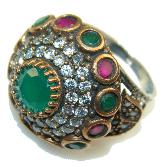 Turkish Design Green Emerald Sterling Silver ring s. 8 1/4