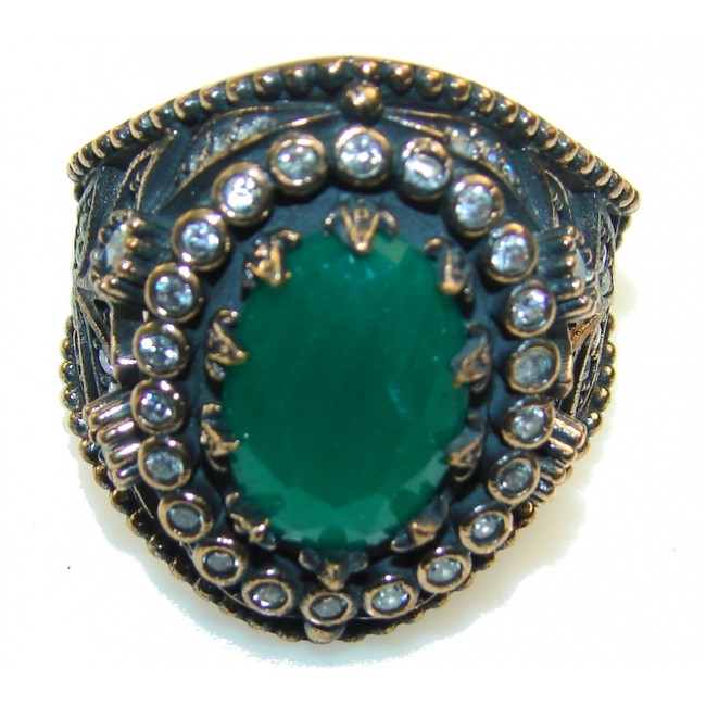 Stylish DEsign!! Green Emerald Sterling Silver ring s. 11
