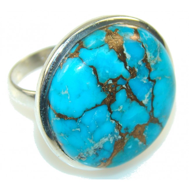 Fantastic Blue Copper Turquoise Sterling Silver Ring s. 10 1/2