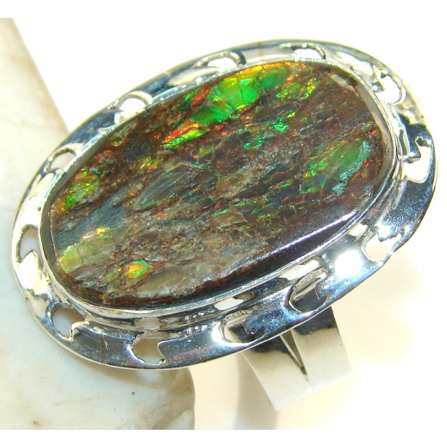 Secret Genuine Ammolite Sterling Silver Ring s. 10