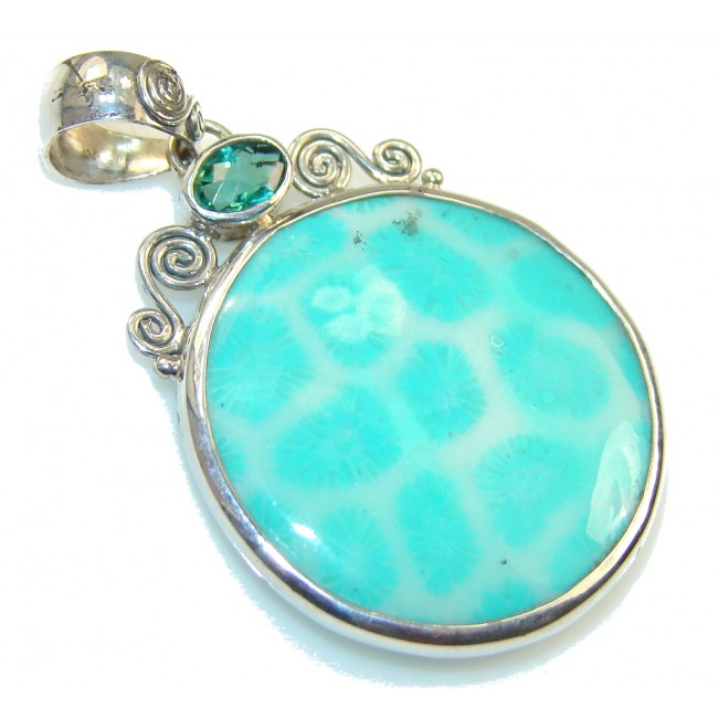 Lime Treasure!! Green Fossilized Coral Sterling Silver pendant