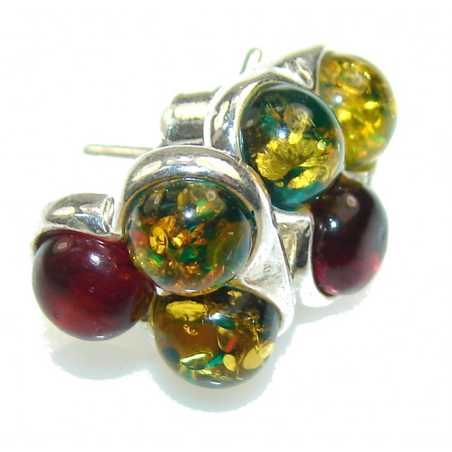 Petite Multicolor Polish Amber Sterling Silver Earrings