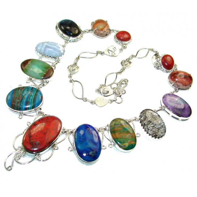 Natural Beauty!! Multigems Sterling Silver Necklace
