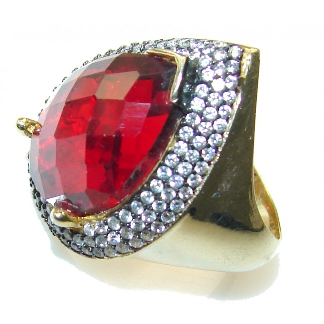 Rich Red Vine Garnet Gold Plated Sterling Silver Ring s. 7 1/4