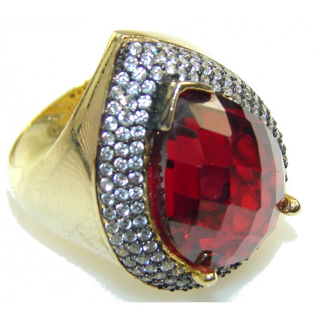 Rich Red Vine Garnet Gold Plated Sterling Silver Ring s. 7 1/4