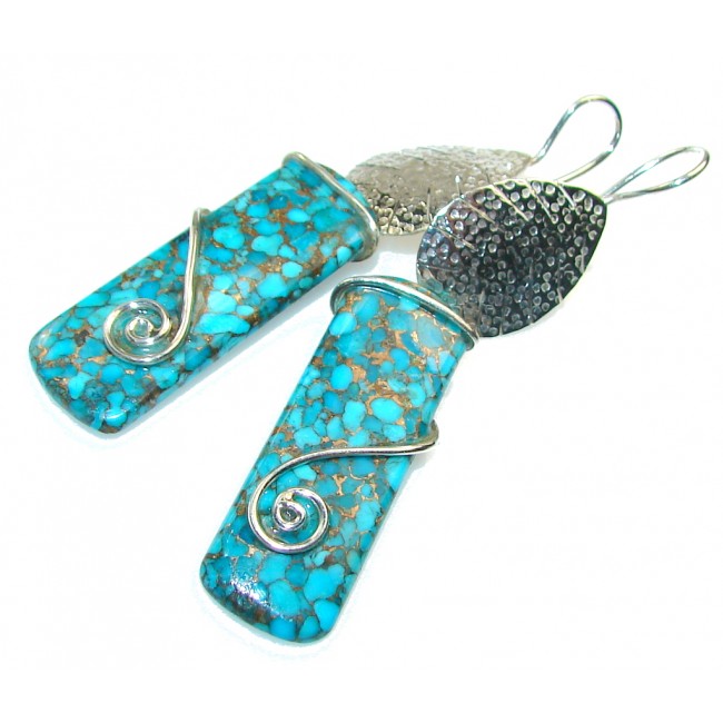 Perfect Blue Copper Turquoise Sterling Silver earrings / Long