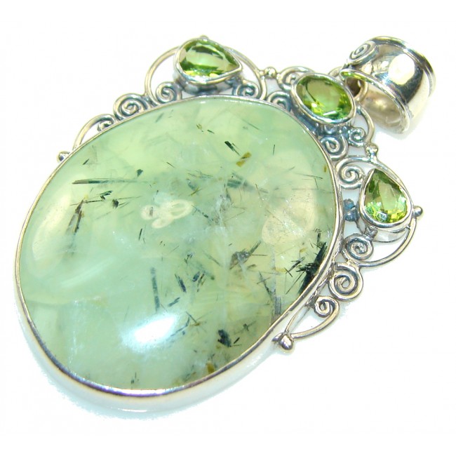 Fabulous Green Moss Prehnite Sterling Silver Pendant