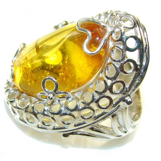 Huge!! Fashion Design! Polish Amber Sterling Silver Ring s. 11 1/4
