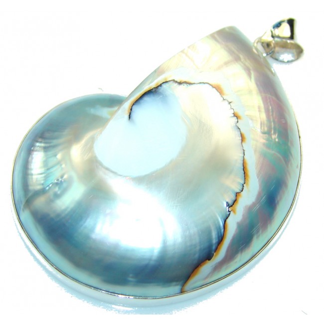 Huge!! Light Blue Ocean Shell Sterling Silver Pendant