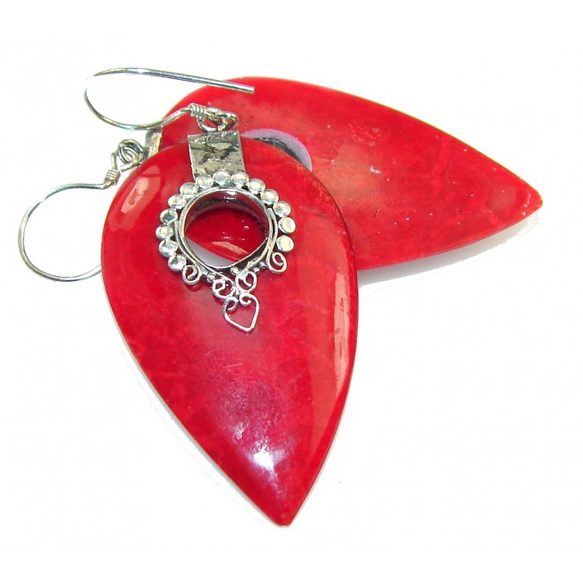 Excellent Red Fossilized Coral Sterling Silver earrings