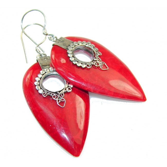 Excellent Red Fossilized Coral Sterling Silver earrings