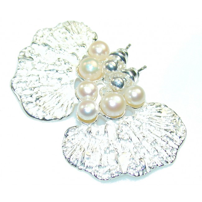 Amazing Italy Made White Fresh Water Pearl Sterling Silver Earrings