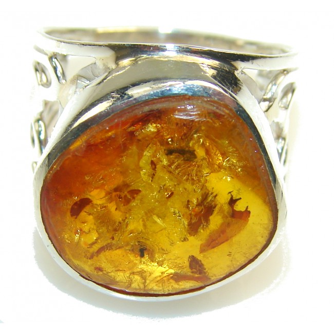 Fabulous Brown Amber Sterling Silver Ring s. 11