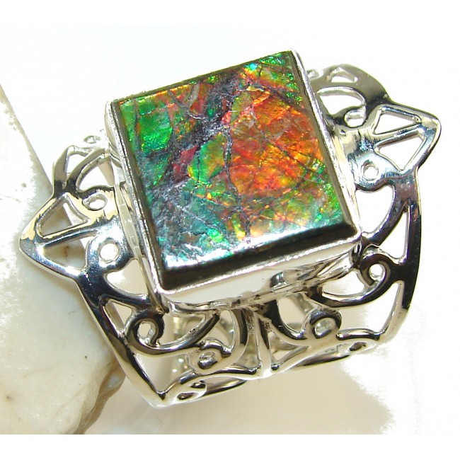 Fabulous Design!! Ammolite Sterling Silver ring s. 11