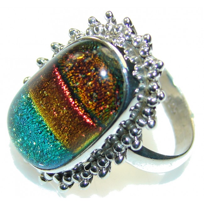 Rainbow Color!!! Dichroic Glass Sterling Silver ring s. 8