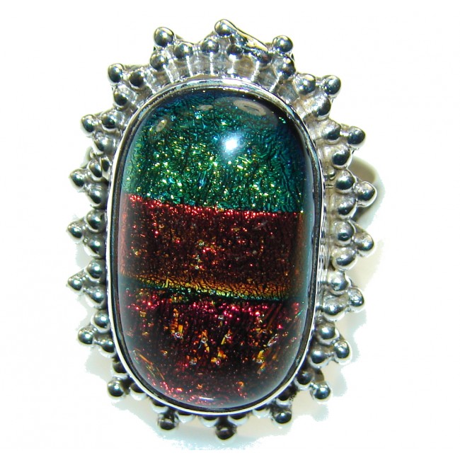 Rainbow Color!!! Dichroic Glass Sterling Silver ring s. 8
