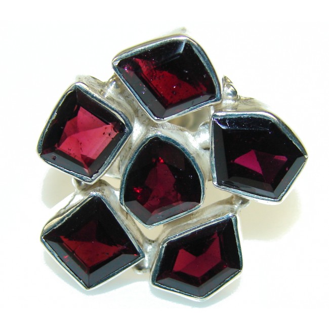 Deep Red Color Red Garnet Multistone Sterling Silver ring s.6
