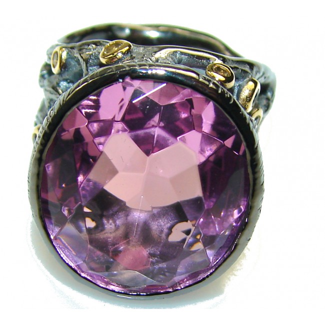 Italian Design Pink Topaz, 18ct Gold Plated, Black Rodium Plated Sterling Silver ring; size. 6 1/2