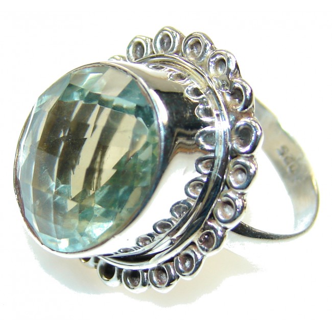 Great Green Amethyst Sterling Silver Ring s. 8
