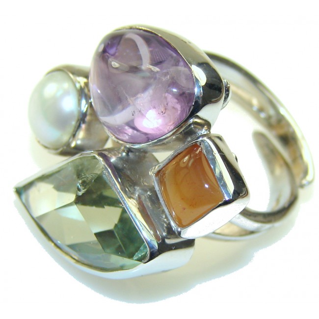 Chunky Green Amethyst Sterling Silver ring s. 7 - Adjustable