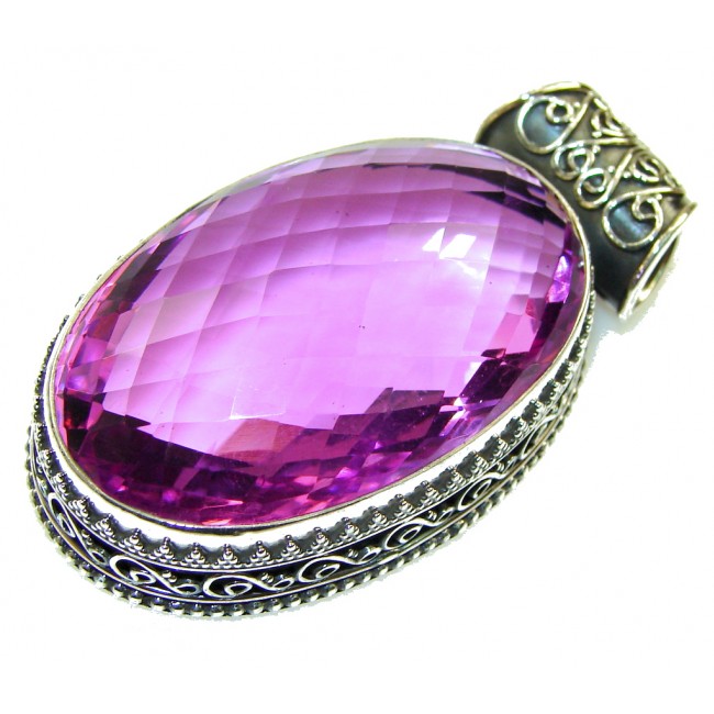 Large! Created Pink Sapphire Stering Silver Pendant