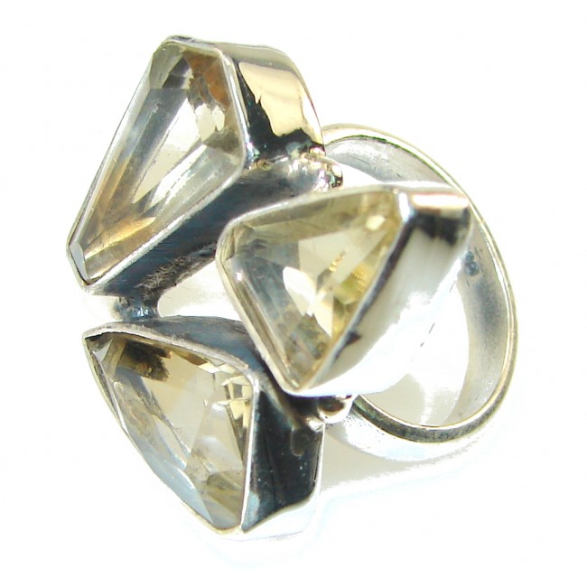 Jumbo! Faceted Citrine Sterling Silver Ring s. 7 1/2