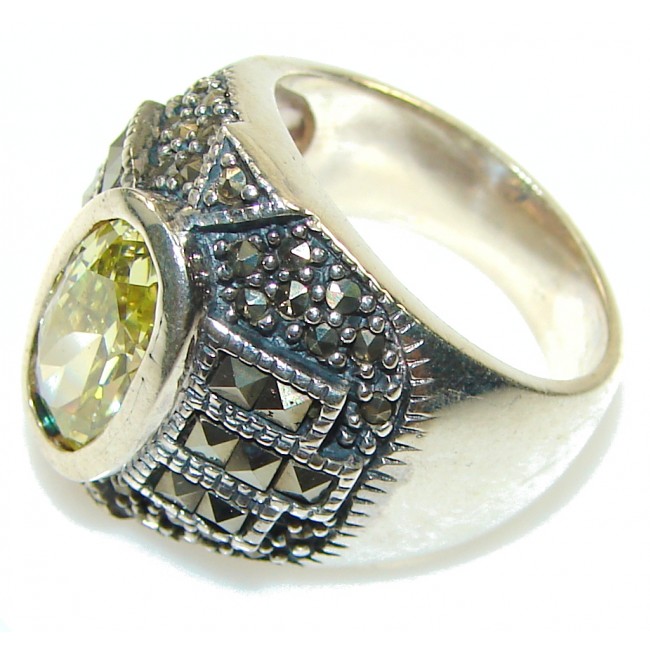 New! Faceted Green Peridot Quartz Sterling Silver Ring s. 7