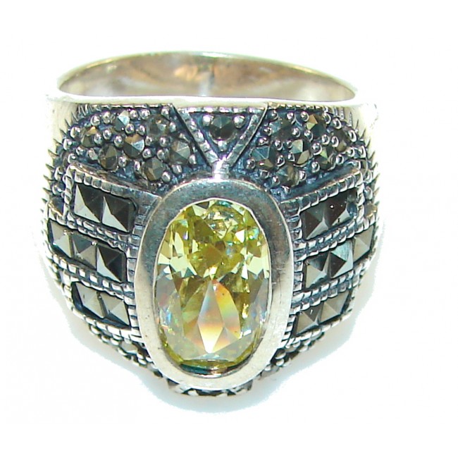 New! Faceted Green Peridot Quartz Sterling Silver Ring s. 7