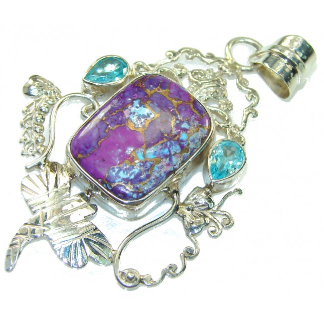 Large AAA Purple Copper Turquoise Sterling Silver Pendant