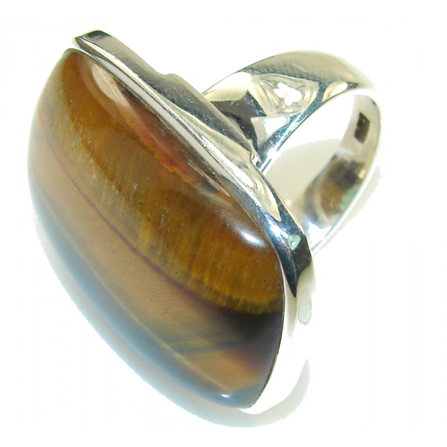 Natural Golden Tigers Eye Sterling Silver Ring s. 8
