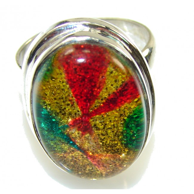 Rainbow Color!!! Dichroic Glass Sterling Silver ring s. 6