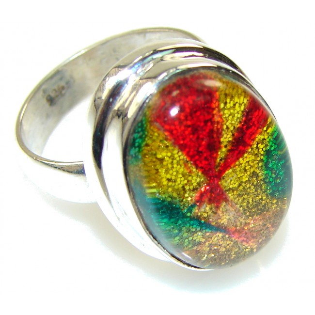 Rainbow Color!!! Dichroic Glass Sterling Silver ring s. 6