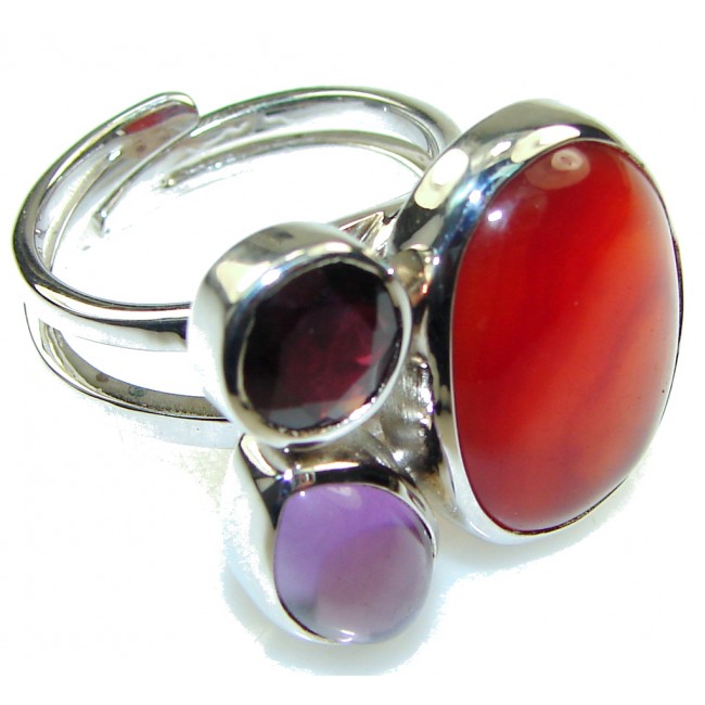 Amazing Design Red Carnelian Sterling Silver ring s. 9- adjustable