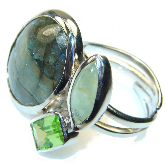 Green Love Labradorite Sterling Silver ring s. 8 - Adjustable
