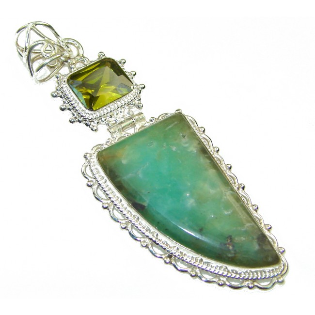 Excellent Green Chrysoprase Sterling Silver pendant