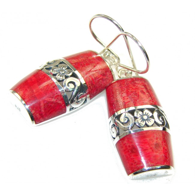 Stylish Red Fossilized Coral Sterling Silver earrings