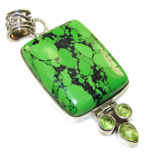 Perfect Green Turquoise Sterling Silver Pendant