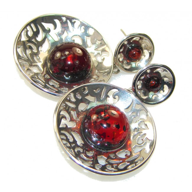 Incredible Deep Brown Polish Amber Sterling Silver earrings