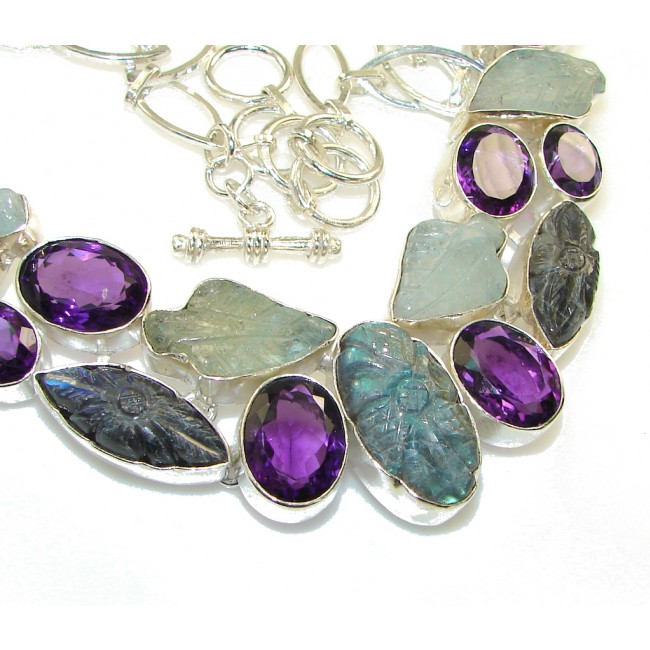 New Outstanding Design!!! Fire Labradorite Sterling Silver necklace