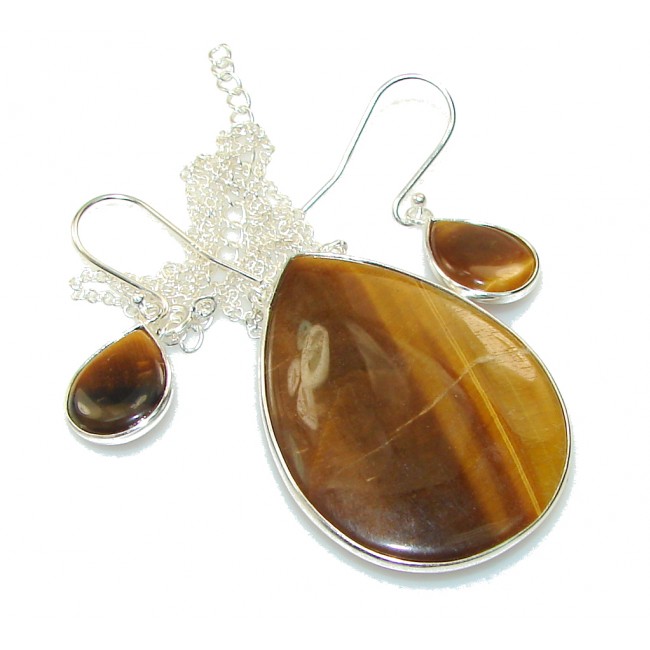 Perfect Gift! Tigers Eye Sterling Silver Necklace / Earrings