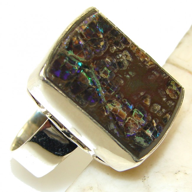 Beautiful Multicolor Ammolite Sterling Silver ring s. 7 1/4