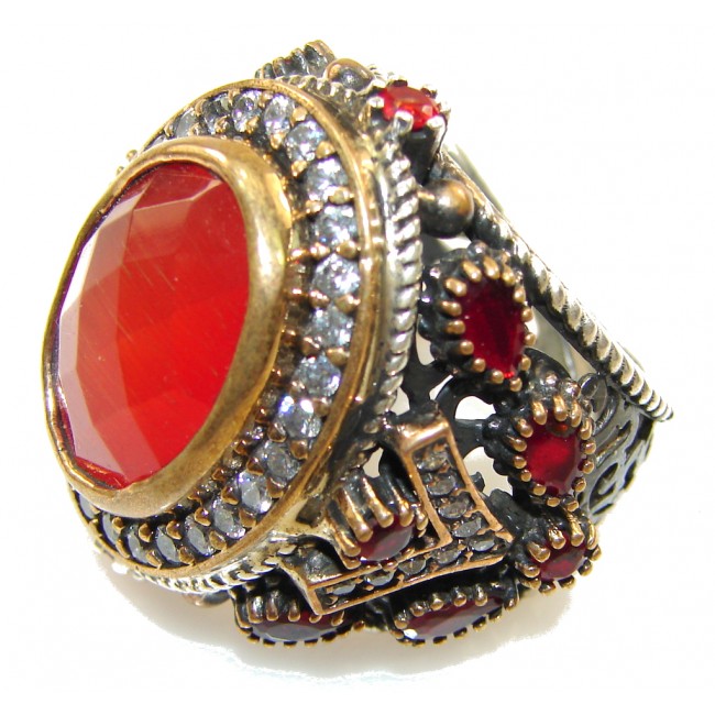 Amazing Design!! Brown Carnelian Sterling Silver ring s. 7 3/4- adjustable