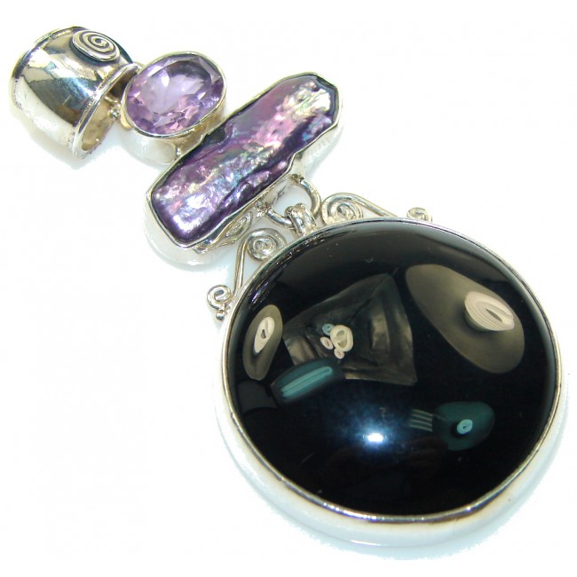 Natural Black Onyx Sterling Silver Pendant