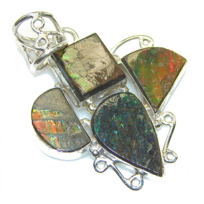 Petite Multicolor Ammolite Sterling Silver Pendant